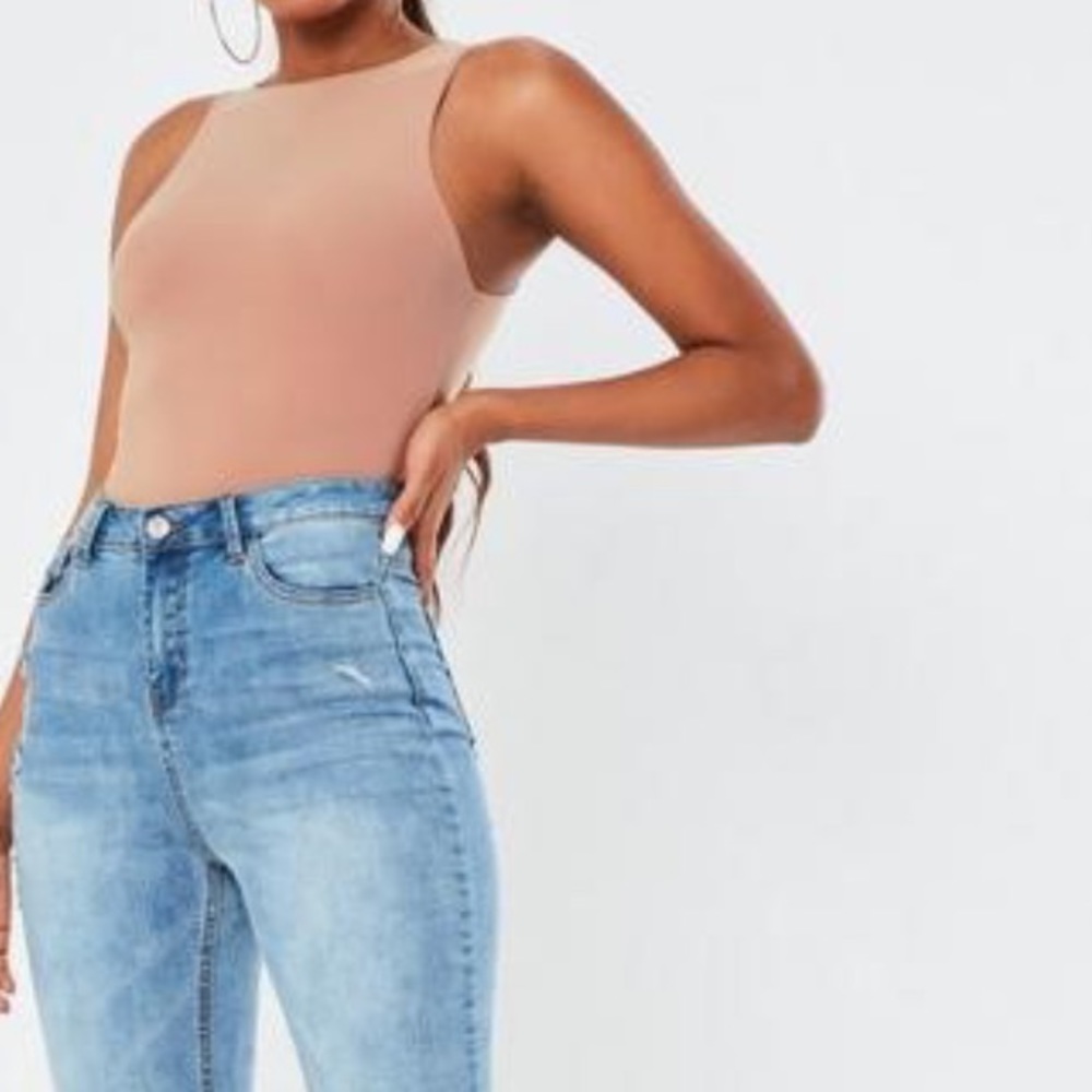 slinky racer neck vest top in a sand seam